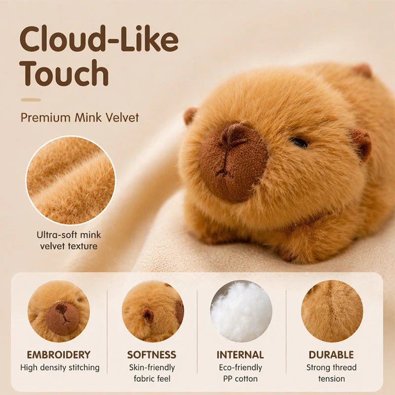 Close-up of mink velvet plush magnet showing soft fur and neat embroidery