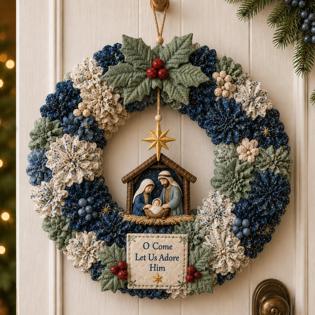 O Come Let Us Adore Him Nativity 3D fabric poke wreath DIY kit