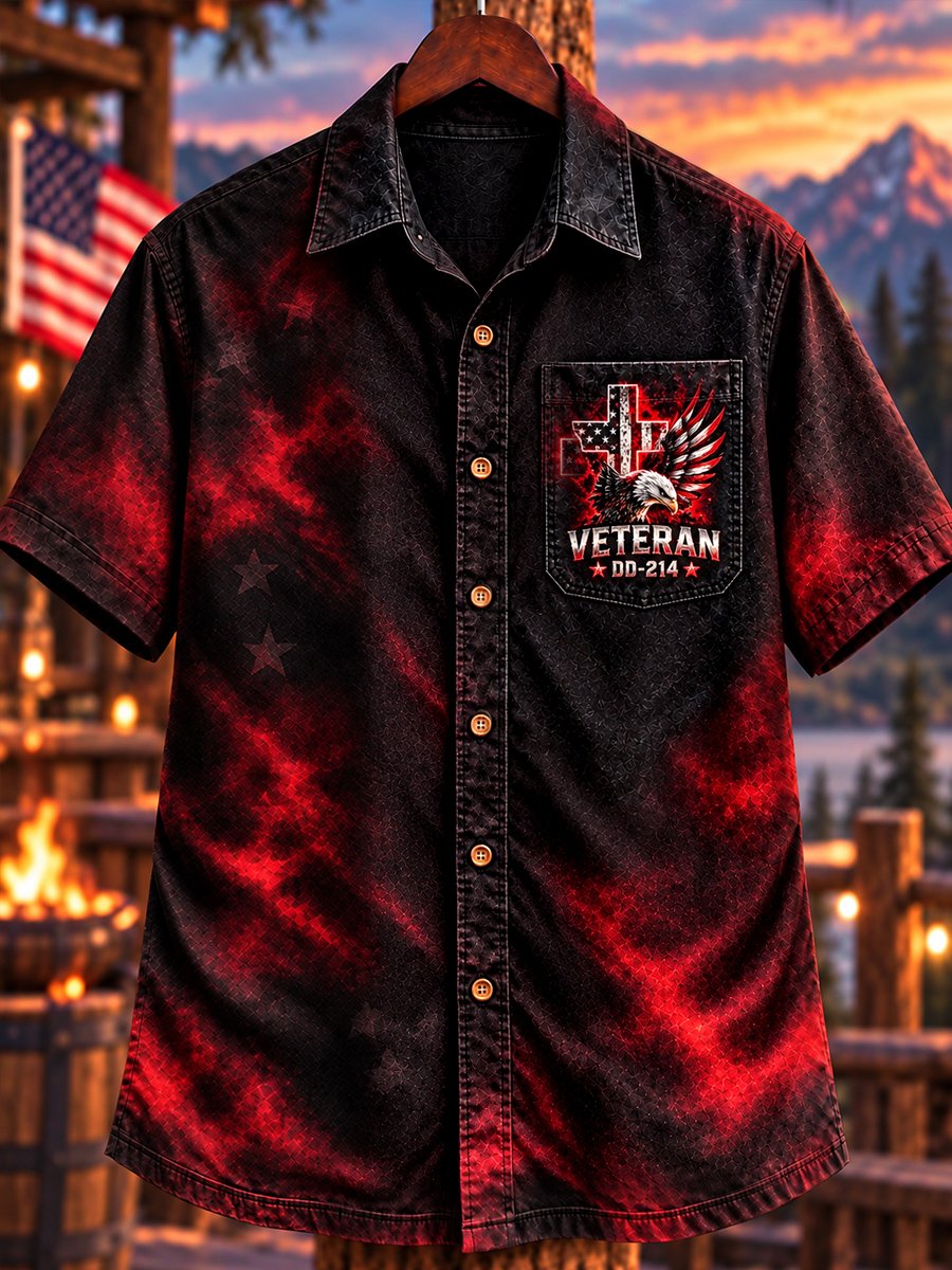 Chest pocket of the men's DD-214 button-up shirt