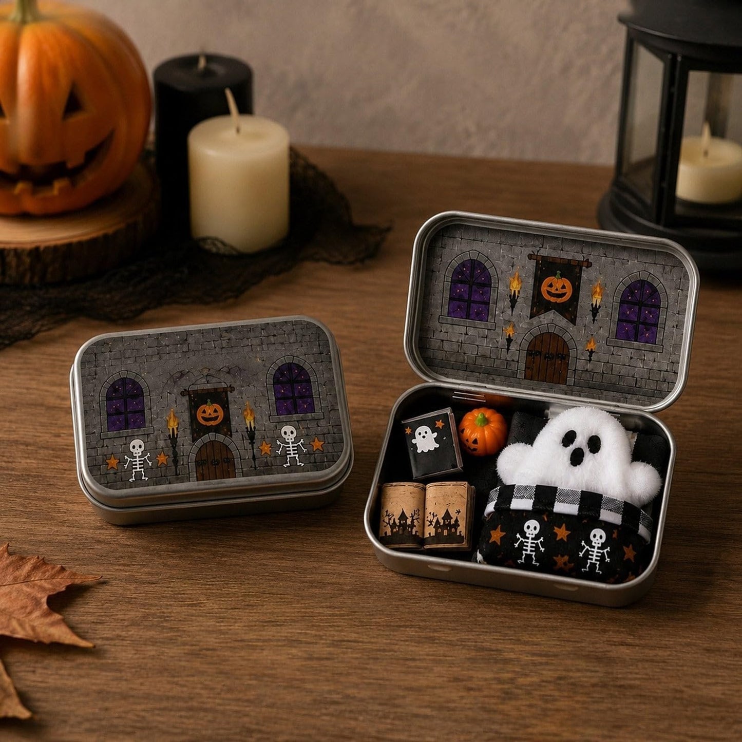 Skull Castle Halloween mini tin box gothic collectible decor