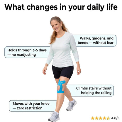 Real-life daily wear — pre-cut knee tape invisible under clothing