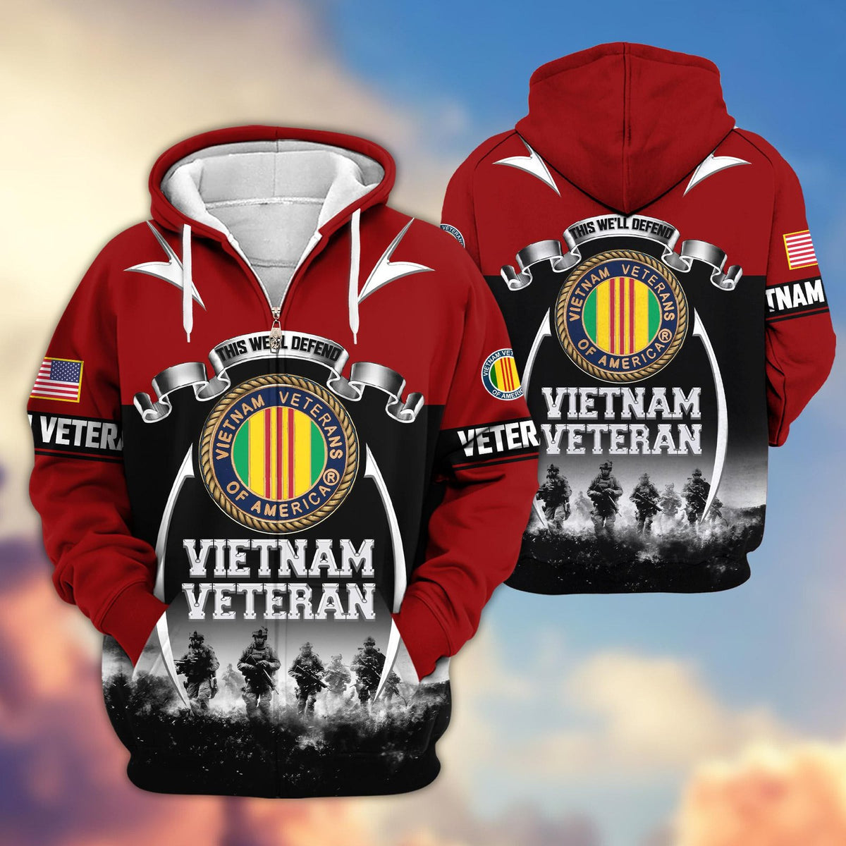US Veteran Zip Up Hoodie with Military Pride Graphics