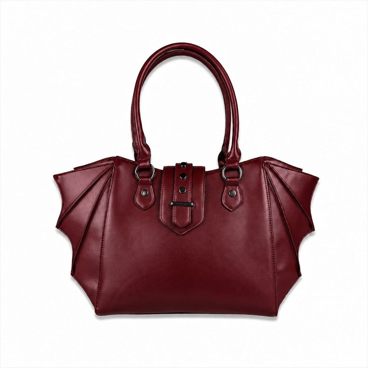 Dark Cherry gothic batwing vegan leather tote bag, front view