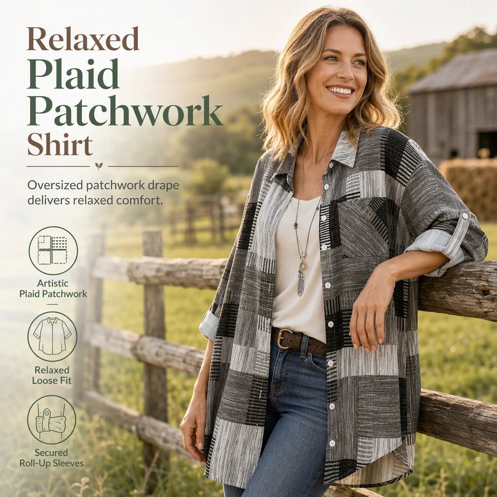 Black loose fit plaid shirt styled as a relaxed country layer