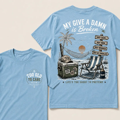 Too Old To Care Club white beach graphic t-shirt