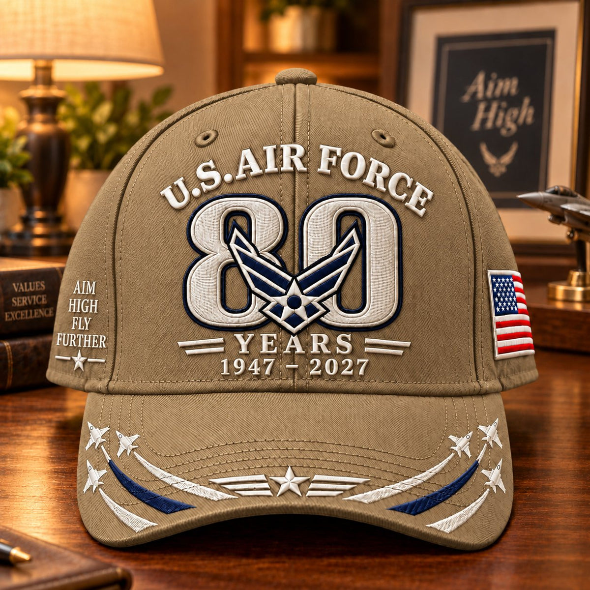 Khaki Air Force 80th Anniversary heritage cap for veterans