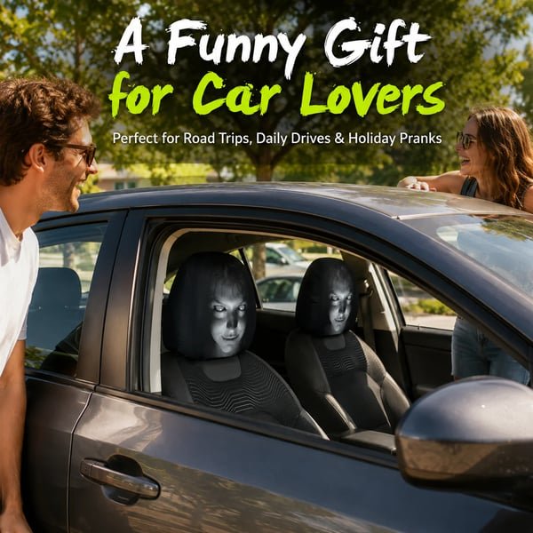 Funny cartoon car headrest covers 2pcs installed universal fit