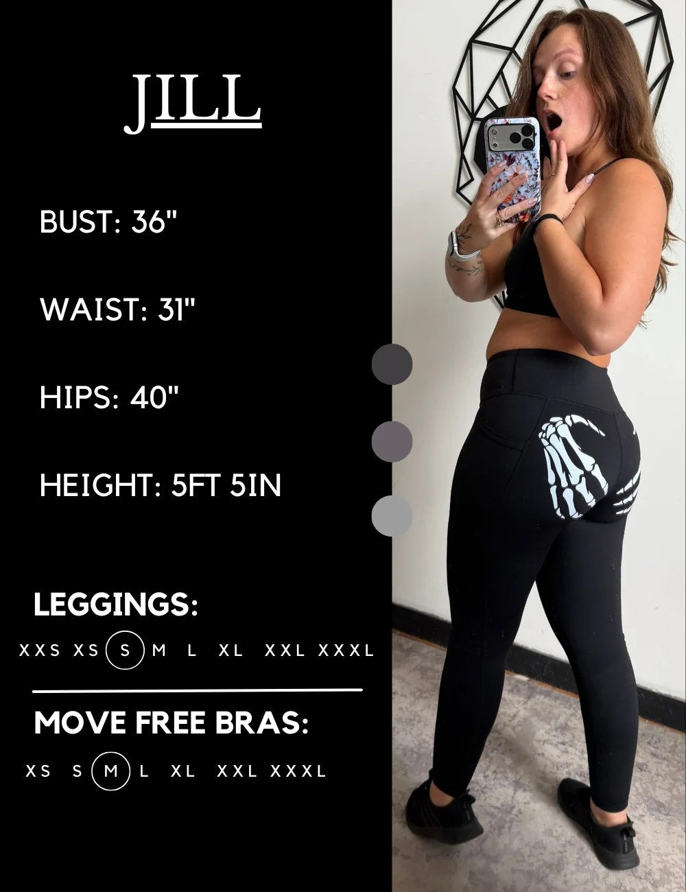 Halloween skeleton hand leggings size S try-on with model measurements