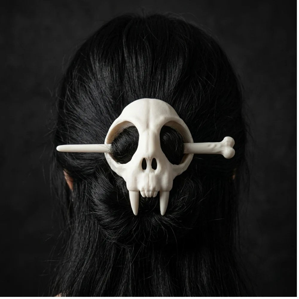 Skull hair clip dark hair updo