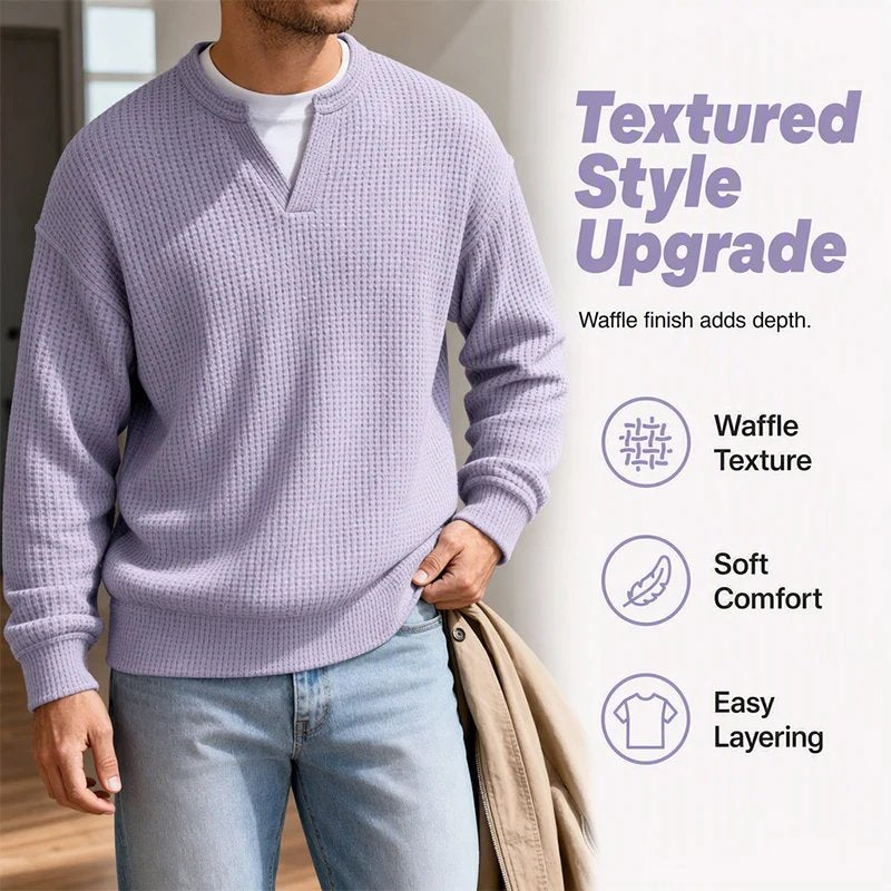 Men's waffle tee texture and layering styling poster