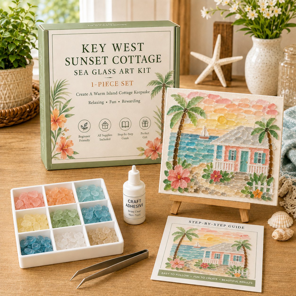 Key West Sunset Cottage sea glass art DIY kit tropical design