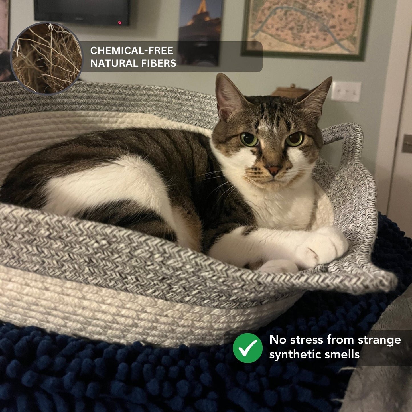 Chemical-free natural fiber cat bed with breathable weave