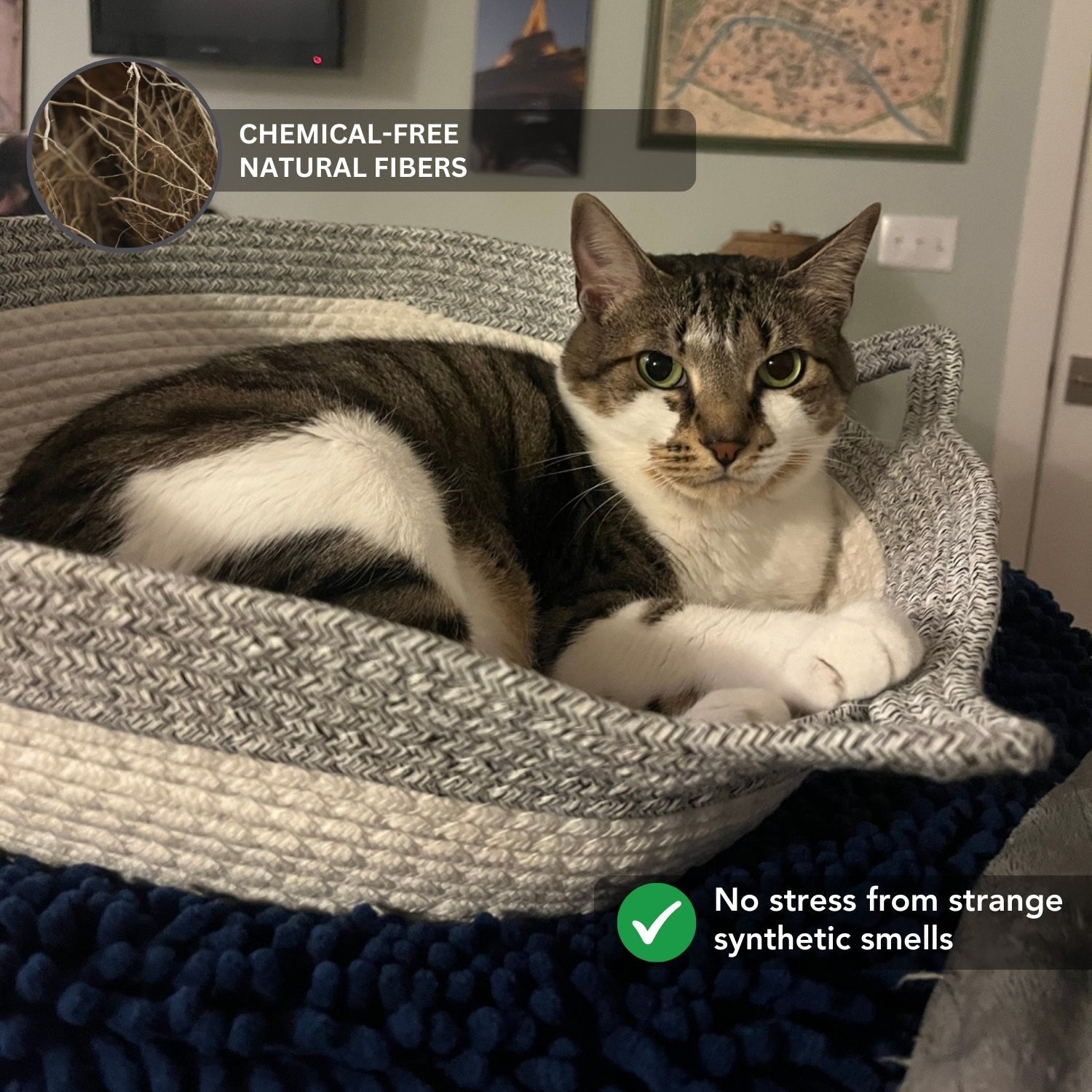 Chemical-free natural fiber cat bed with breathable weave
