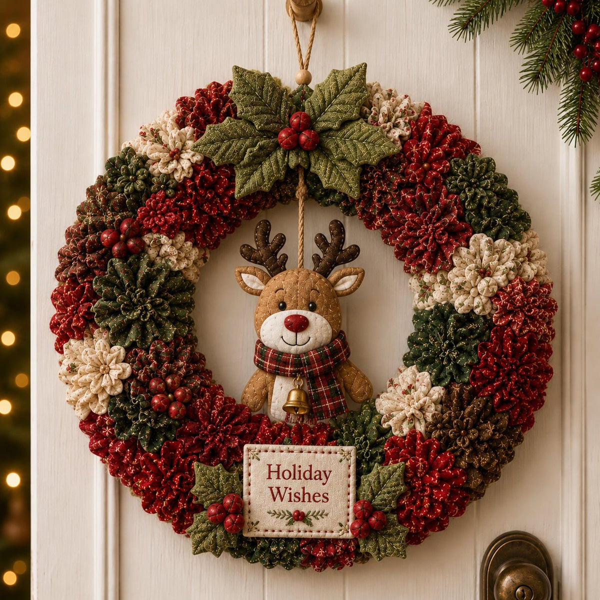 Holiday Wishes Reindeer 3D fabric poke wreath DIY kit for the season