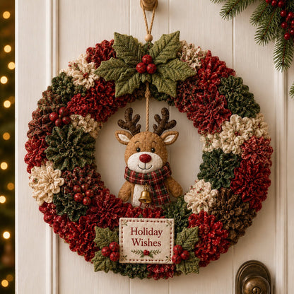 Holiday Wishes Reindeer 3D fabric poke wreath DIY kit for the season