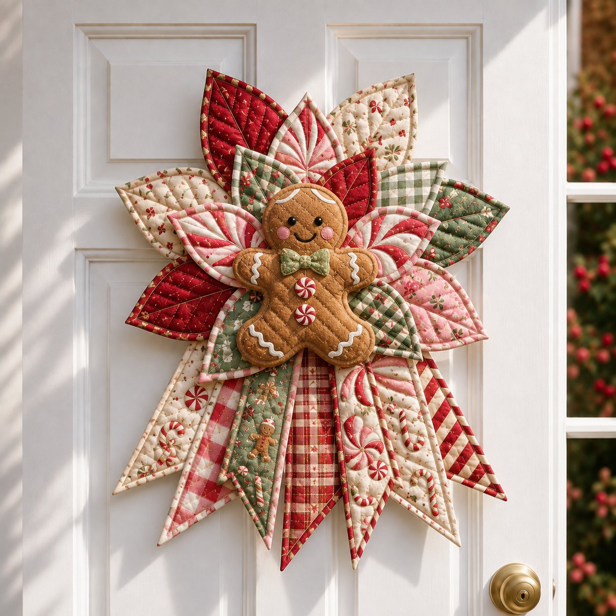 Handmade peppermint gingerbread quilted Christmas door hanging