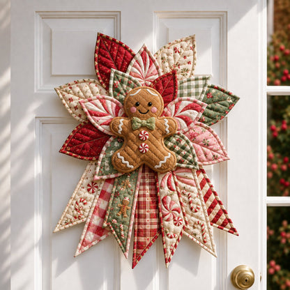 Handmade peppermint gingerbread quilted Christmas door hanging