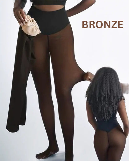 Bronze thermal leggings showing fleece interior, stretch and back fit