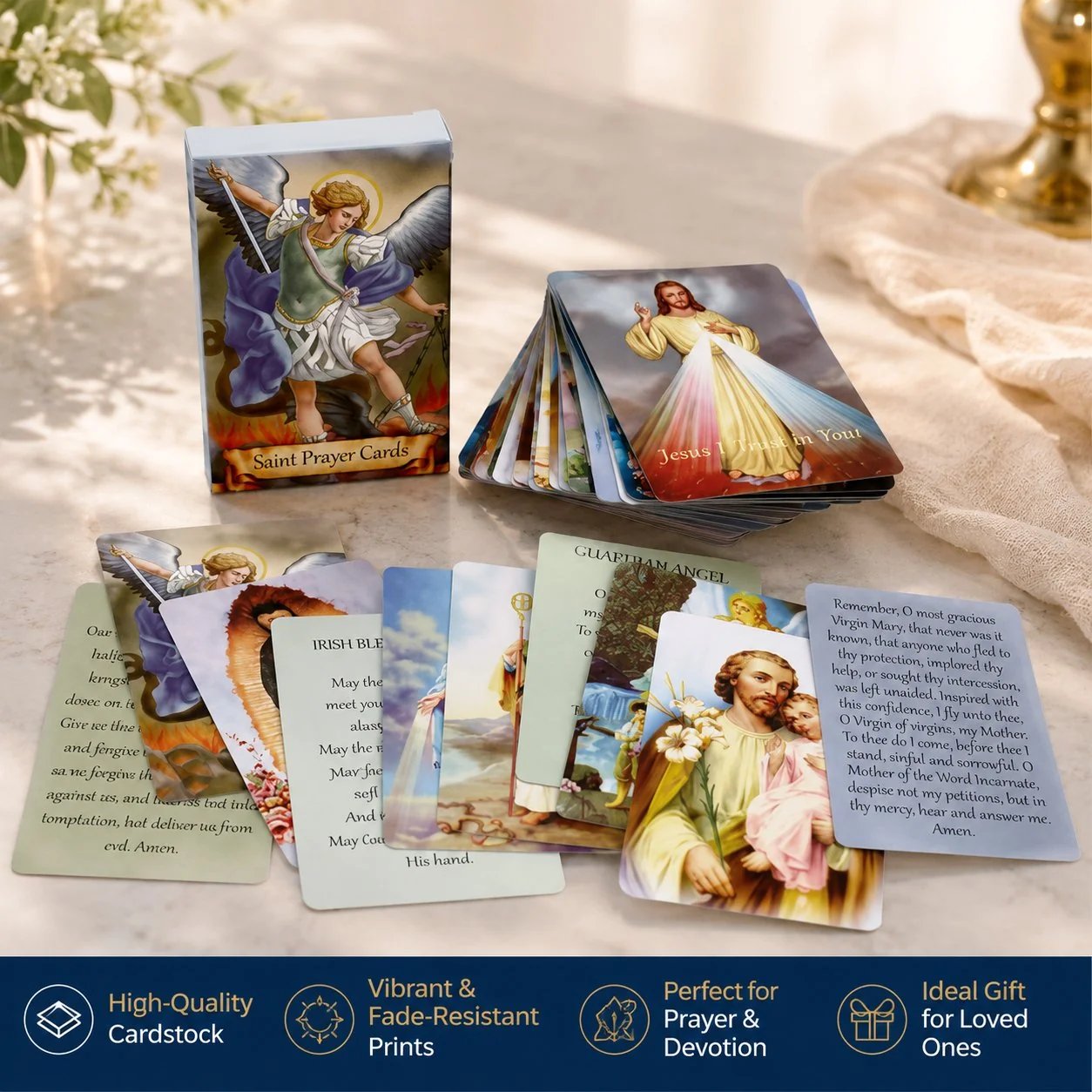 54 Catholic prayer cards with genuine leather holy card holder bundle set