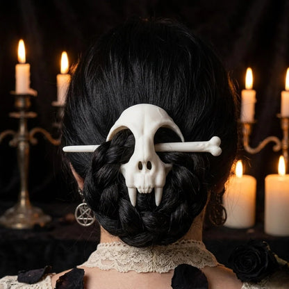 Gothic skull hair clip candlelit