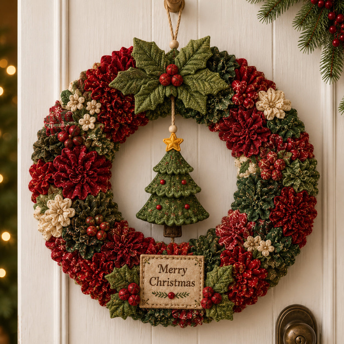 Merry Christmas Tree 3D fabric poke wreath DIY kit for holiday door decor