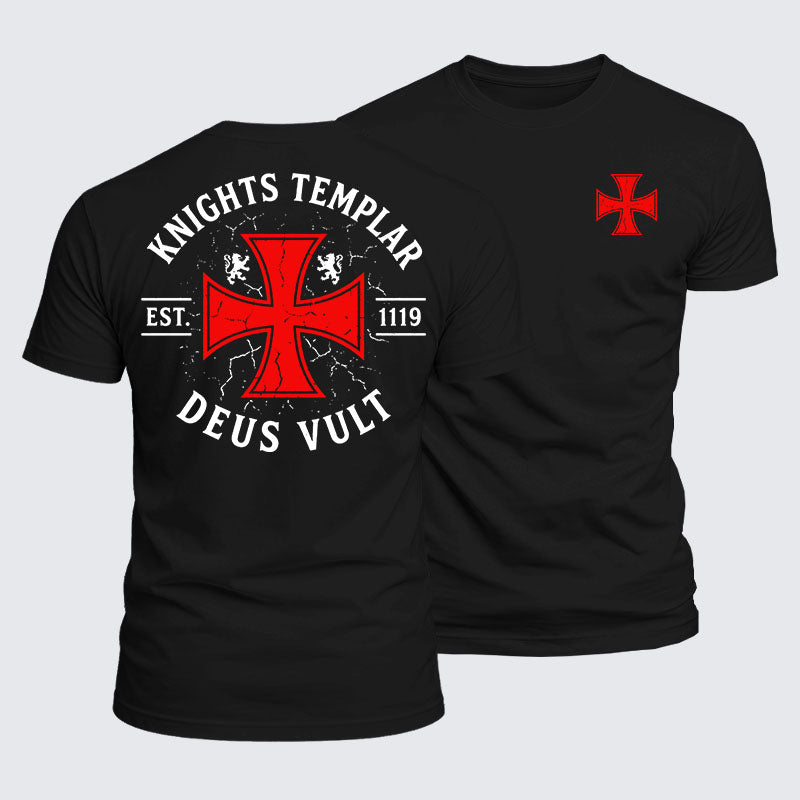 Knights Templar Deus Vult black cotton tee front and back