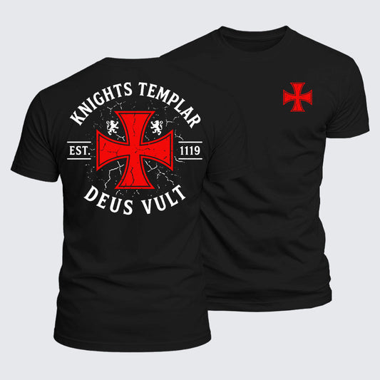 Knights Templar Deus Vult black cotton tee front and back