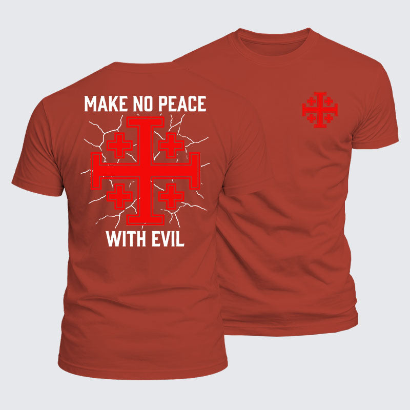 Make No Peace With Evil Knights Templar Jerusalem Cross T-shirt in Brick Red