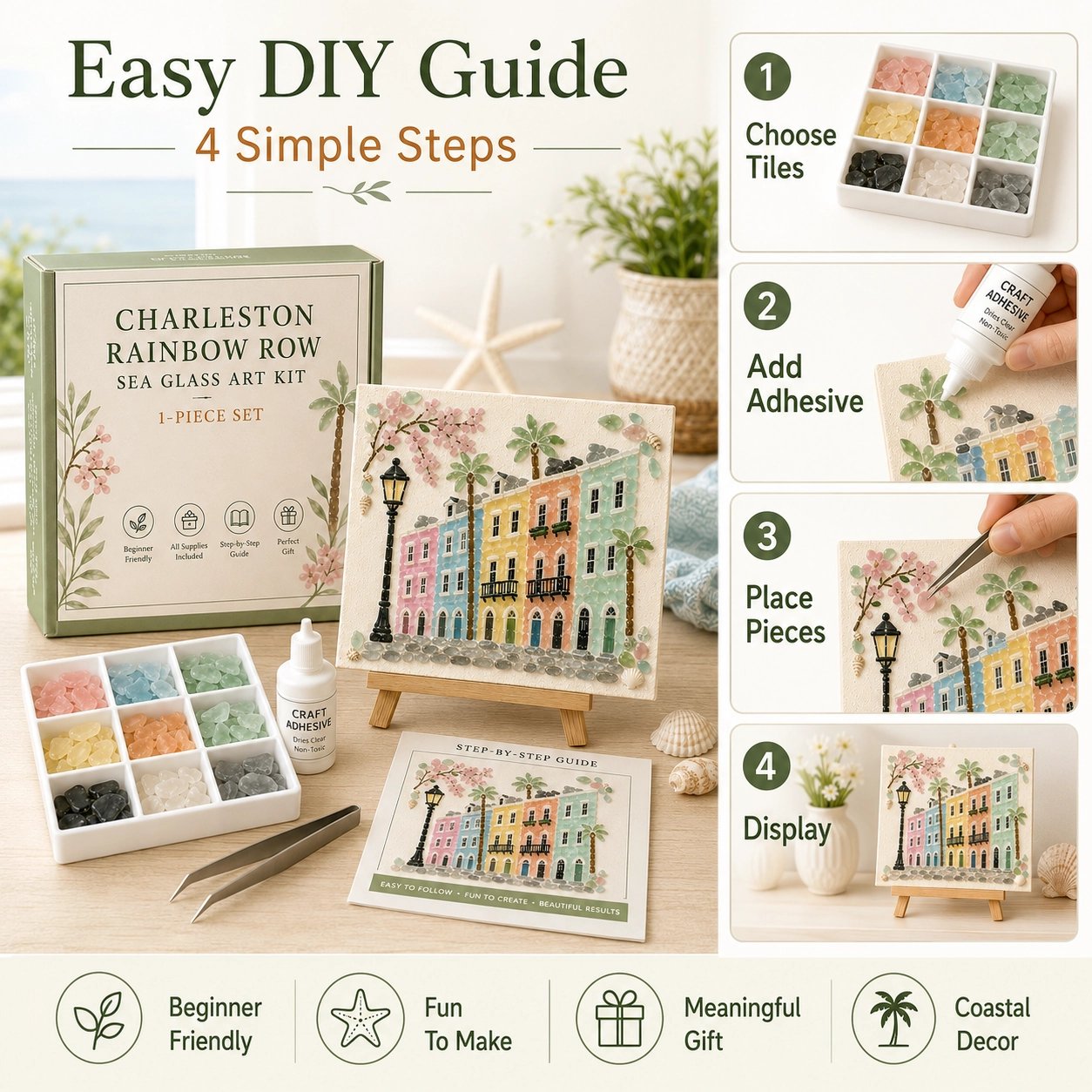 Easy 4-step DIY guide for beginners to complete sea glass art kit