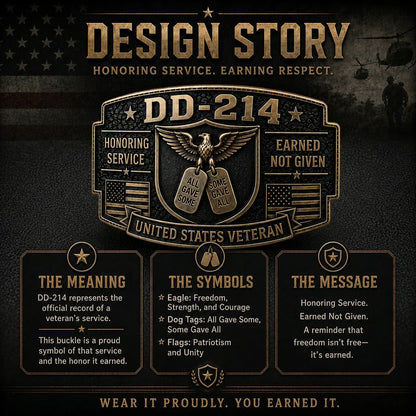 DD-214 Veteran Honor Belt Buckle design story eagle dog tag flag