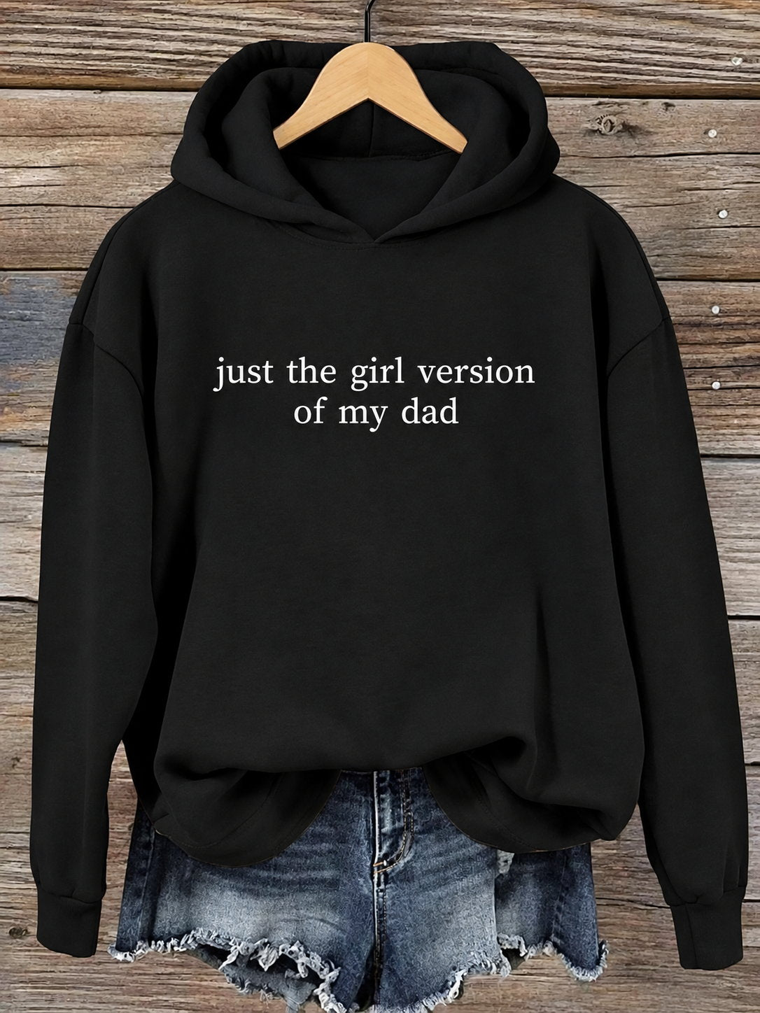Black dad-daughter slogan graphic hoodie with chest lettering