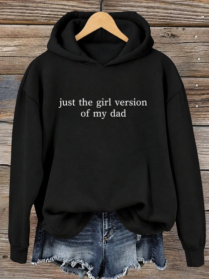 Black dad-daughter slogan graphic hoodie with chest lettering
