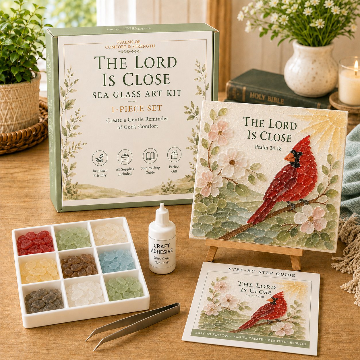 The Lord Is Close Psalm 34:18 sea glass art kit