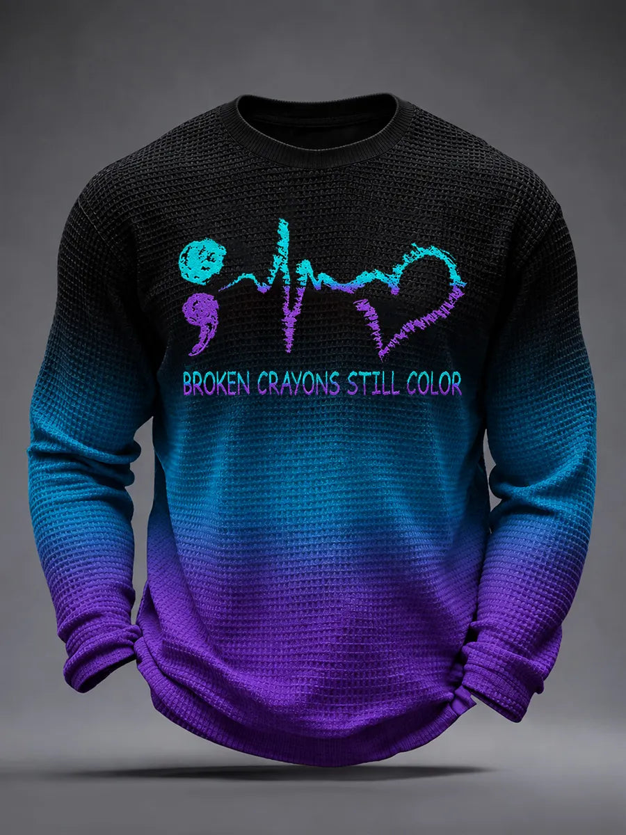 Broken Crayons Still Color semicolon heartbeat waffle sweatshirt in teal purple gradient