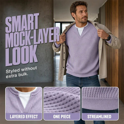 Men's waffle tee faux layered neckline and ribbed detail
