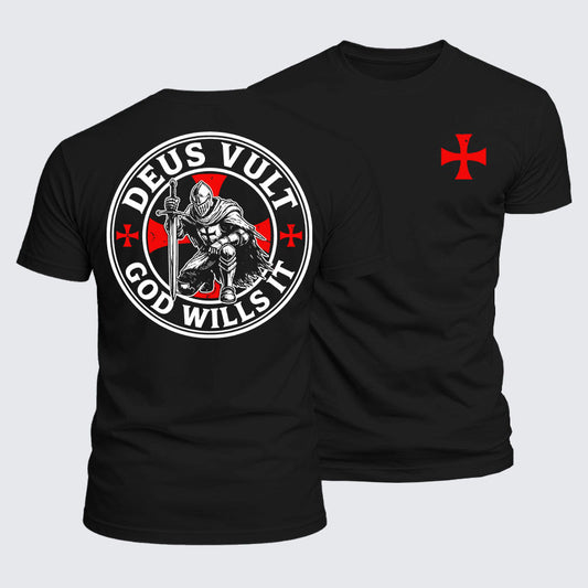 Deus Vult Knights Templar cross tee in black — God Wills It crusader emblem
