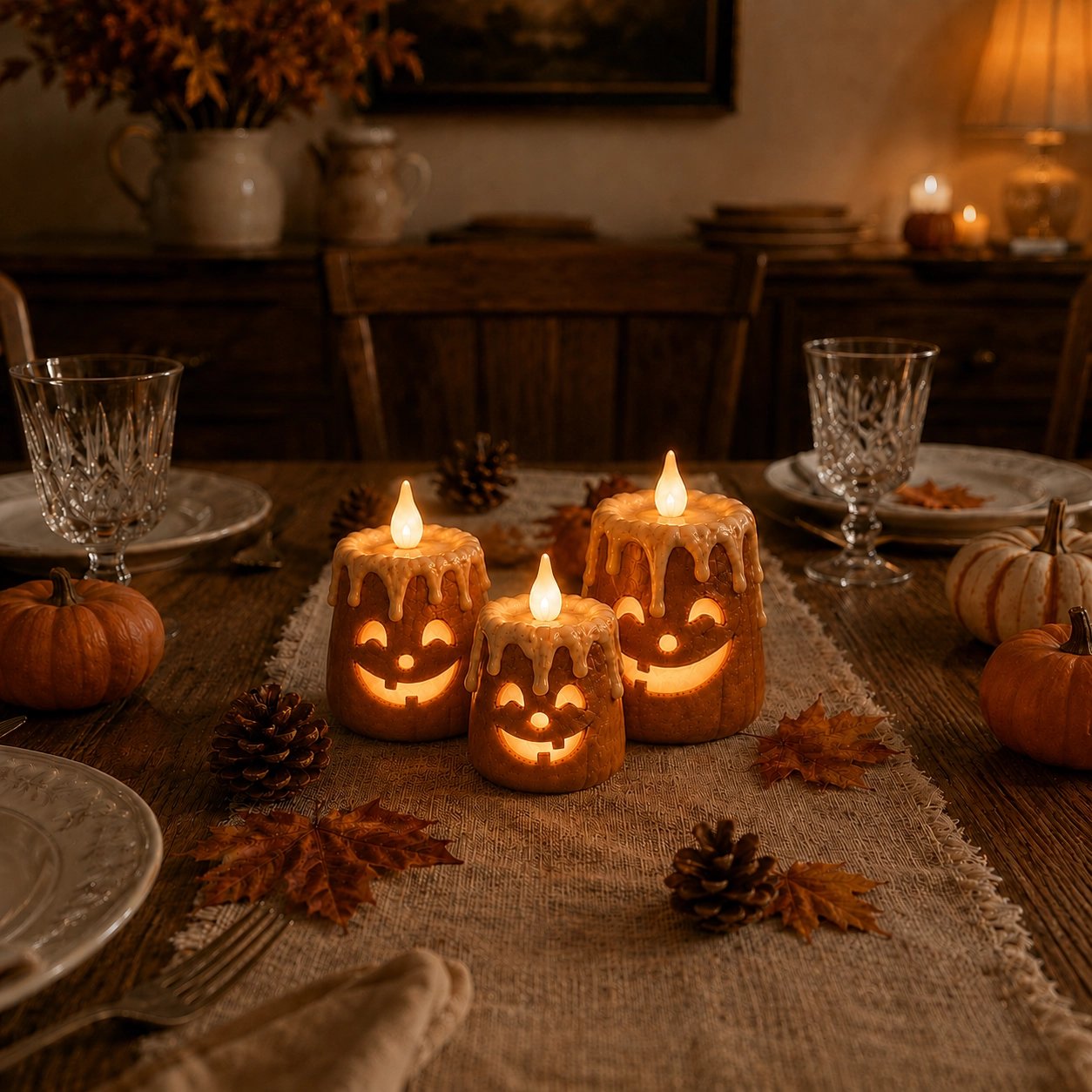 Cute not scary pumpkin candle design poster for cozy fall home decor