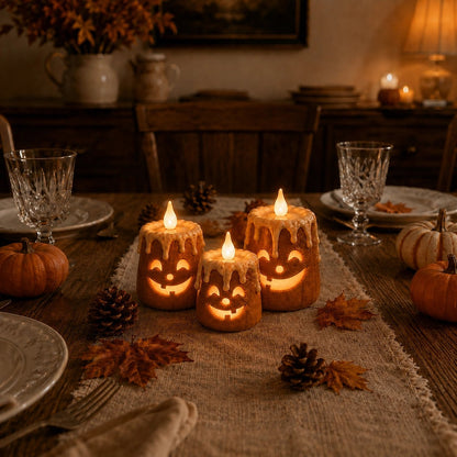 Cute not scary pumpkin candle design poster for cozy fall home decor