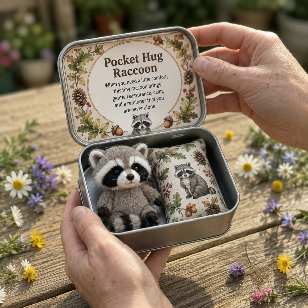 Pocket Hug Plush Keepsake Tin – Raccoon mini plush keepsake