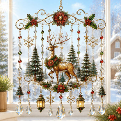 Reindeer stained glass Christmas window hanging suncatcher
