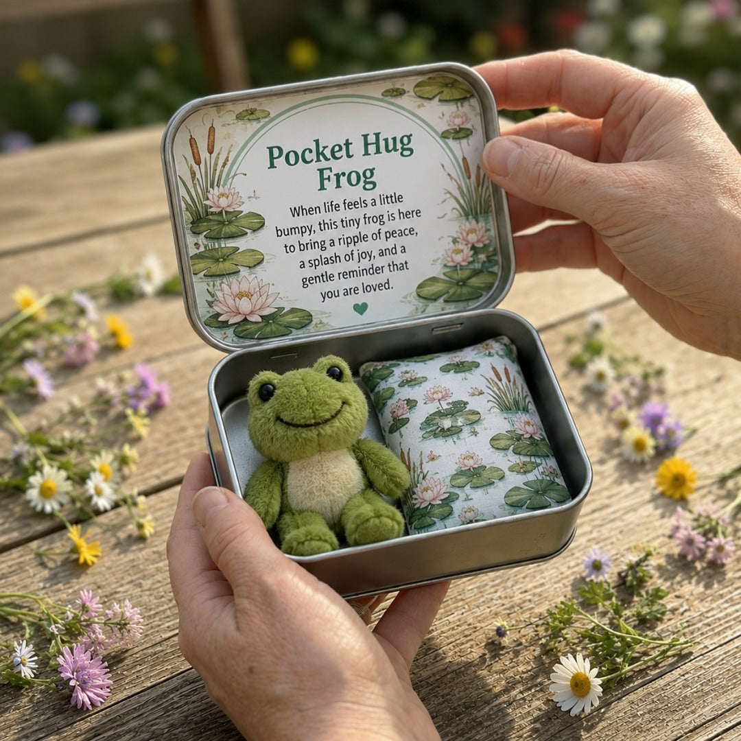 Pocket Hug Plush Keepsake Tin – Frog mini plush comfort toy