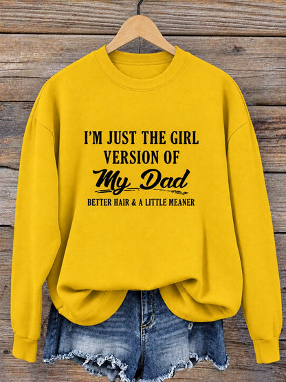 Yellow women's crewneck sweatshirt, girl version of my dad print