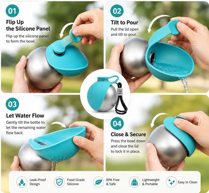 How to use: flip up the silicone panel, tilt to pour, let water flow, close and secure