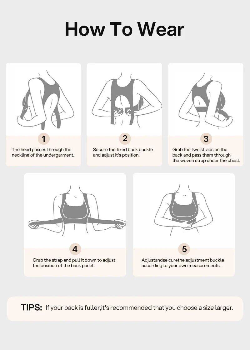 Wireless support bra illustrated wearing instructions