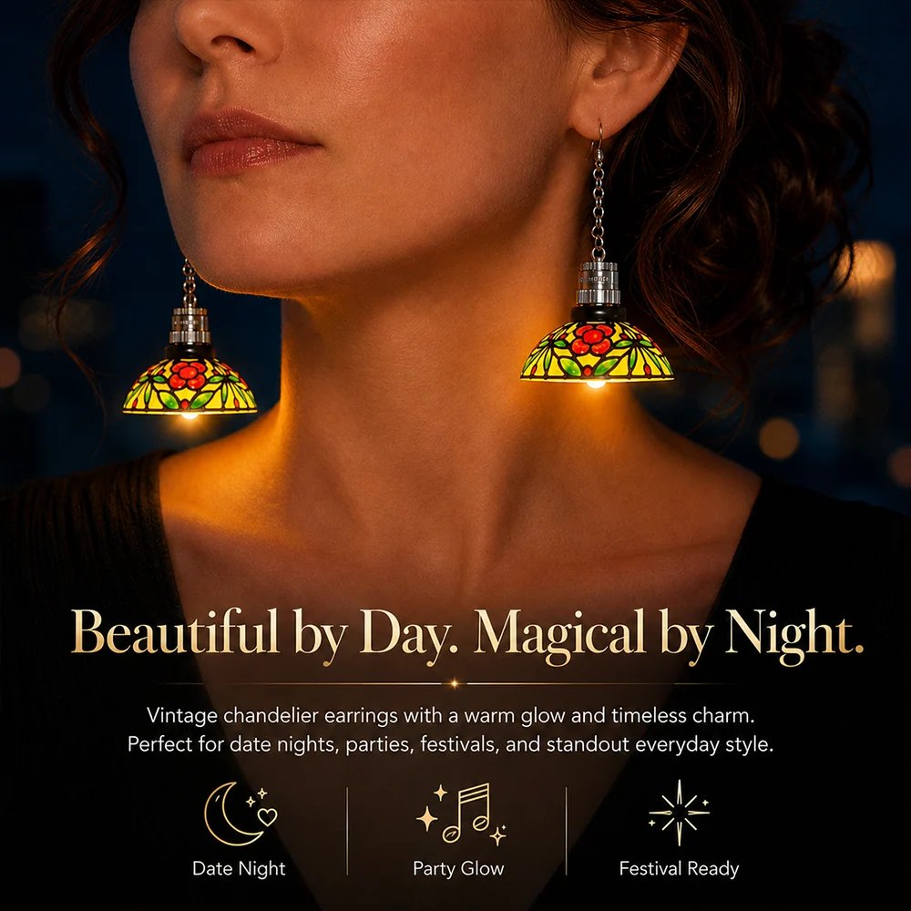 Model wearing chandelier earrings - beautiful by day magical by night