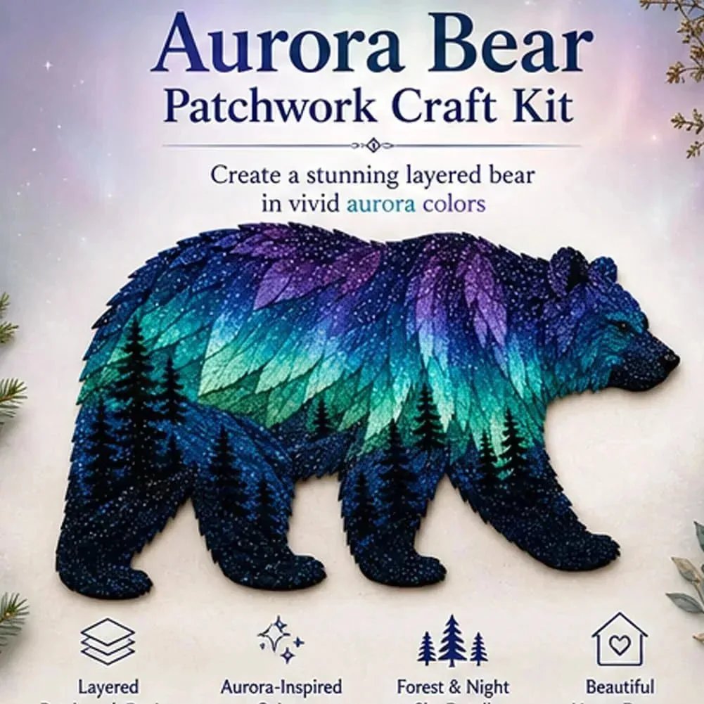 Aurora bear northern lights patchwork art kit finished poster
