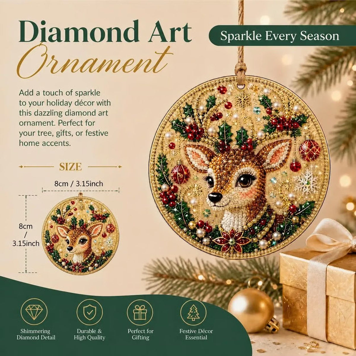 Christmas diamond painting ornament size about 3.15 inches