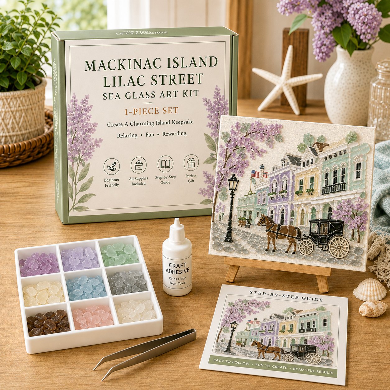 Mackinac Island Lilac Street sea glass art DIY kit purple design