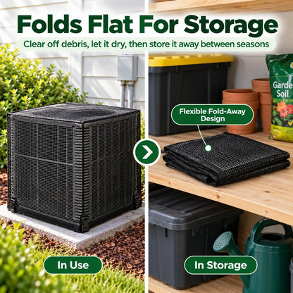 Outdoor AC mesh cover folded for seasonal storage