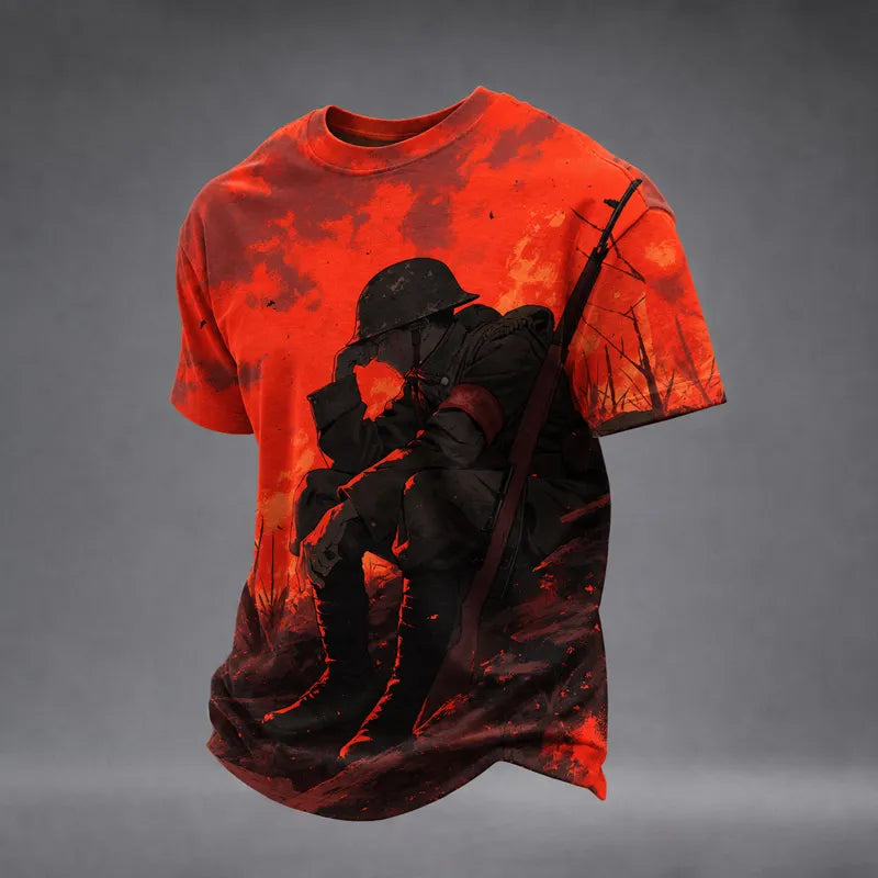 Men's Veteran Battlefield Silhouette All-Over Print Casual T-Shirt